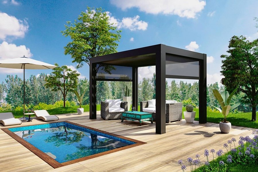 Smart Outdoor Living with Motorized Louvered Pergolas and Electric Lift Windows